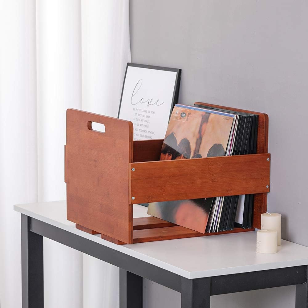Bamboe vinyl platen opbergkrat voor LP albums en grammofoonplaten tot 80 platen