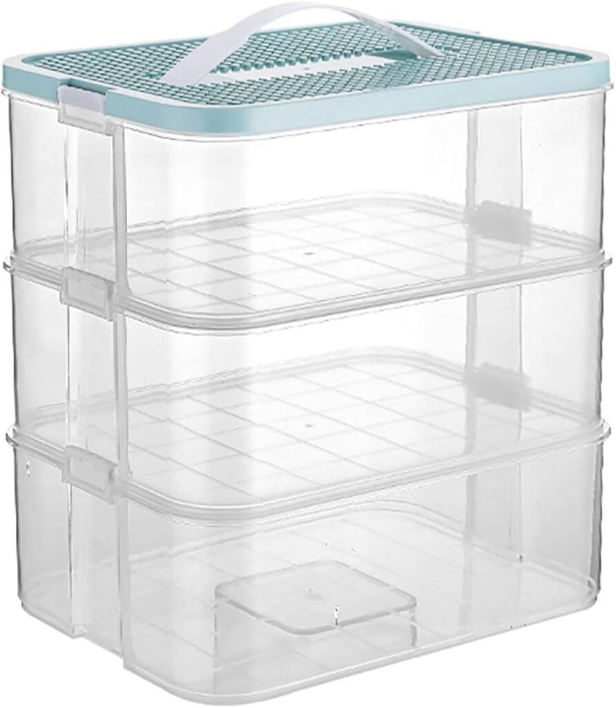 Opbergdoos voor kinderen met deksel, transparante speelgoed organizer met 3 niveaus