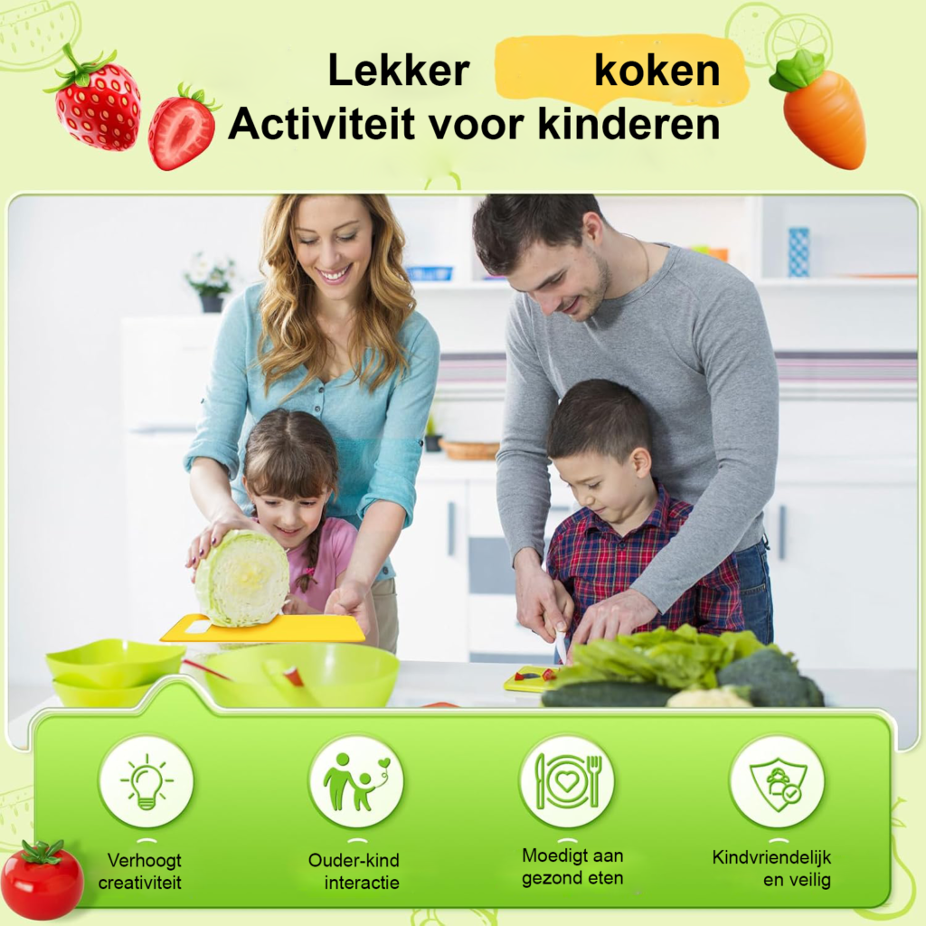 17-delige kinderkoksmes set met veilig keukenmes, houten mes, snijplank en dunschiller voor kinderen in de keuken