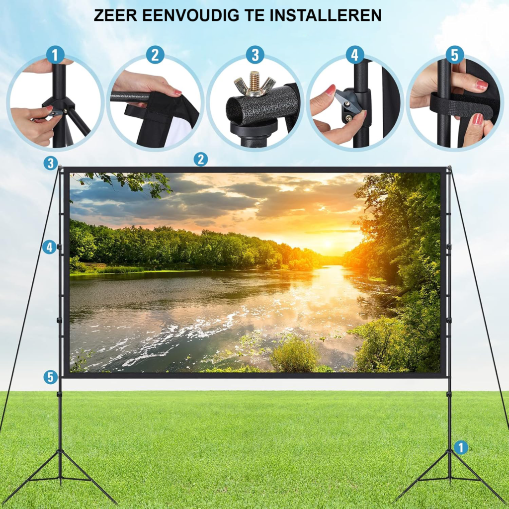 Portable projectiescherm met statief 120 inch uittrekbaar 16:9 Full HD scherm voor binnen en buiten hoogte verstelbaar voor filmavonden en kantoorgebruik