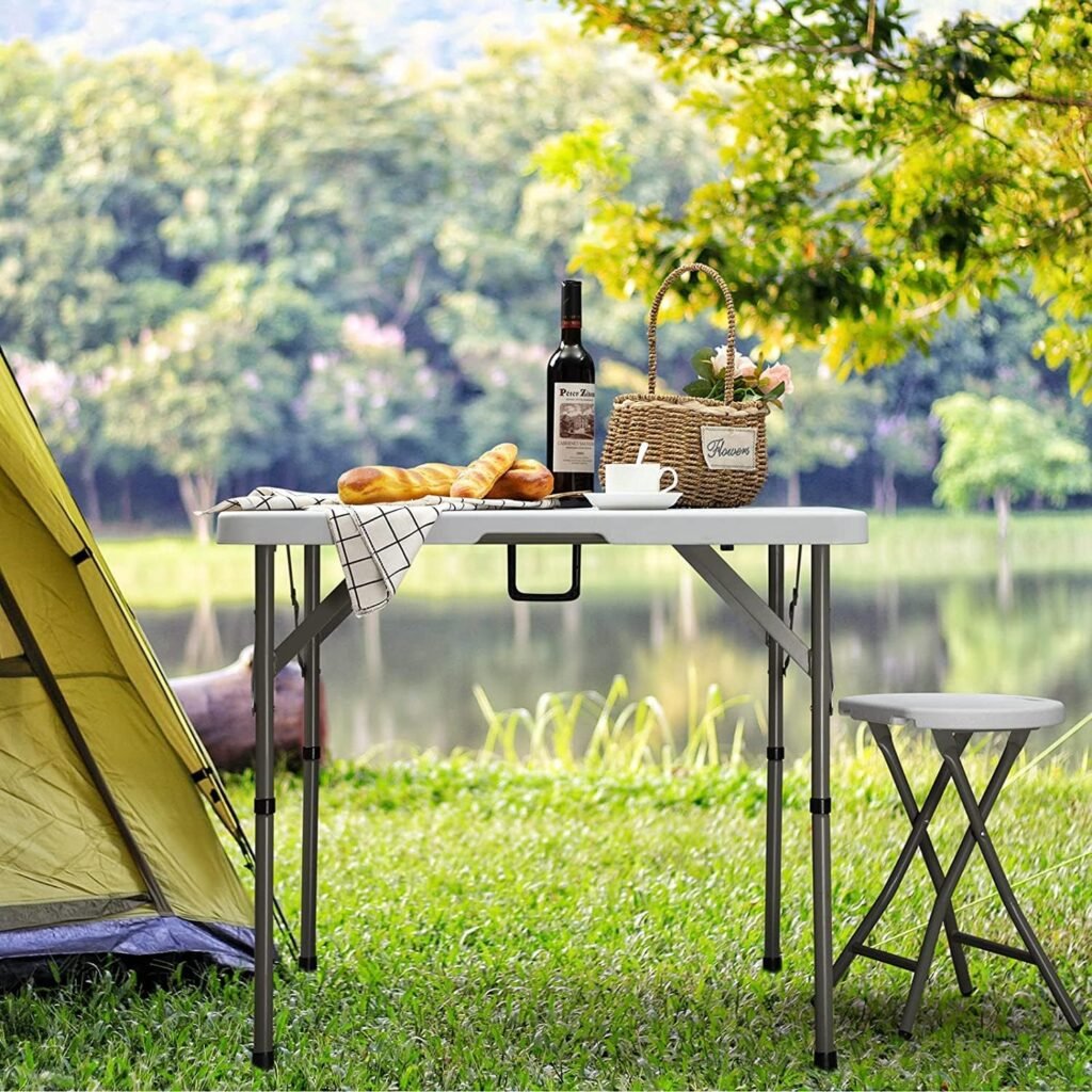 Opvouwbare campingtafel 87 cm met handvat voor tuin, BBQ en buitengebruik