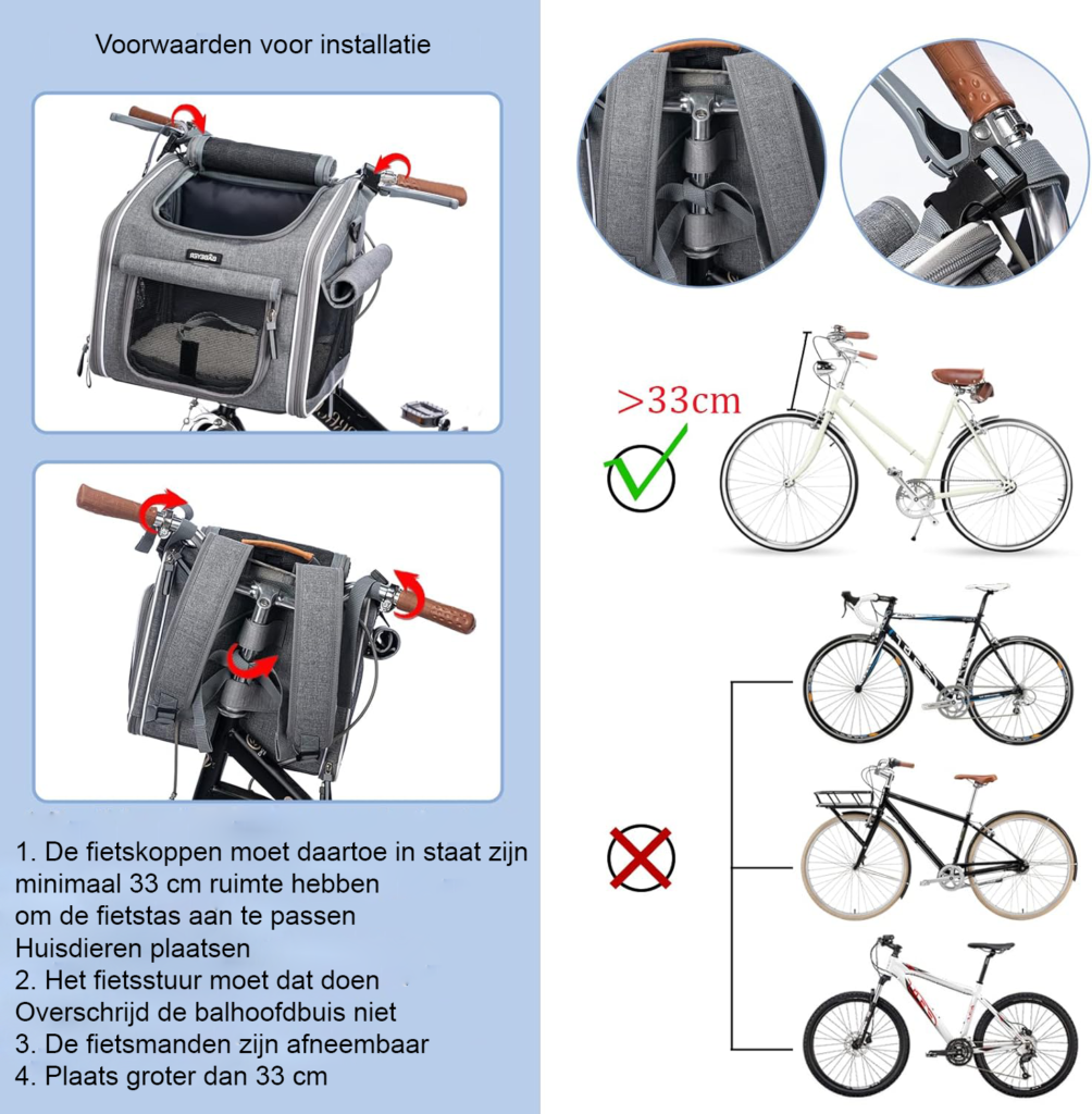 Hondenfietsmand voor kleine honden, uitbreidbare polyester fietsmand en draagtas voor fiets en auto