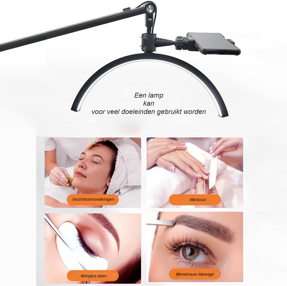 LED video lamp 10W met dimbare halvemaanlamp, USB kabel en statief voor vloggen, make-up en schoonheidssalon