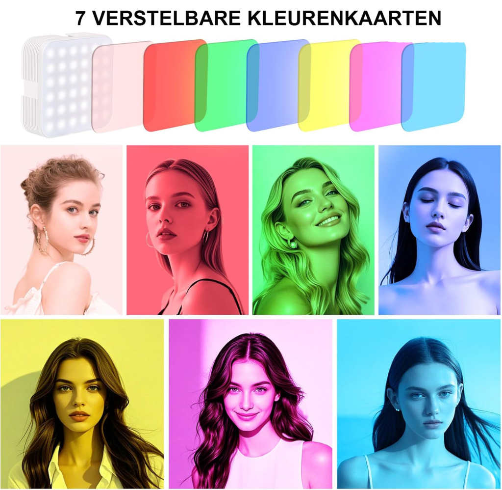 RGB Selfie Telefoonlamp met Clip voor Telefoon, Camera en Laptop - 7 Kleuren LED Lamp met 3 Modi en 10 Helderheidsniveaus