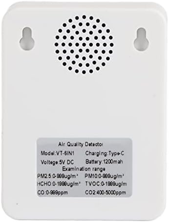 Luchtkwaliteitsmonitor 6-in-1 met CO2 meter, PM2.5, TVOC, HCHO detector en luchtvochtigheidsmeter voor binnenlucht monitoring