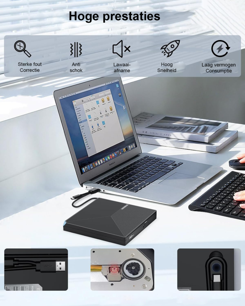 Externe CD DVD RW drive USB 3.0 met Type-C aansluiting voor laptop en desktop