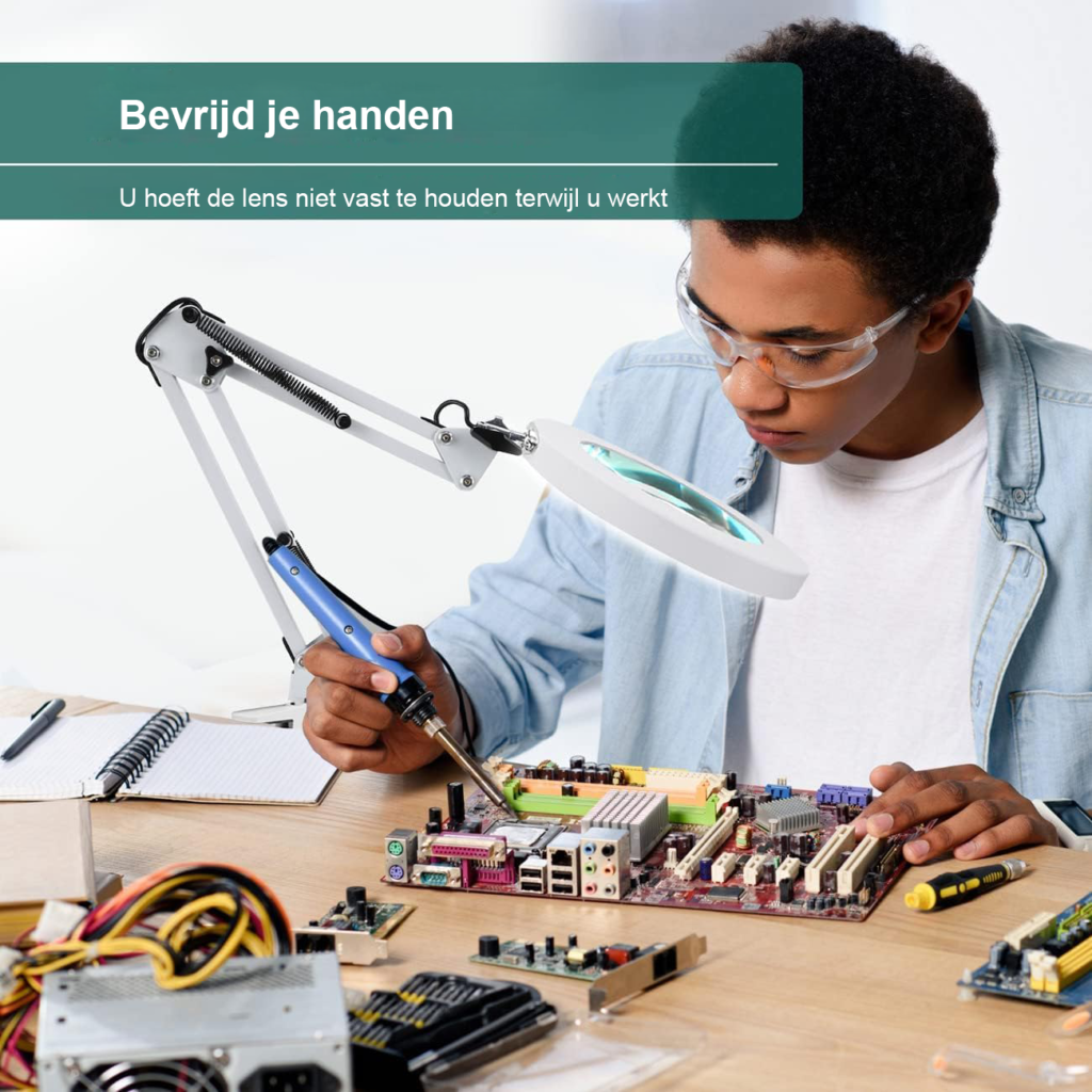 Vergrootglas met lamp en standaard 10x LED vergrootlamp met klem dimbare loep met 3 lichtmodi voor hobby reparatie en precisiewerk