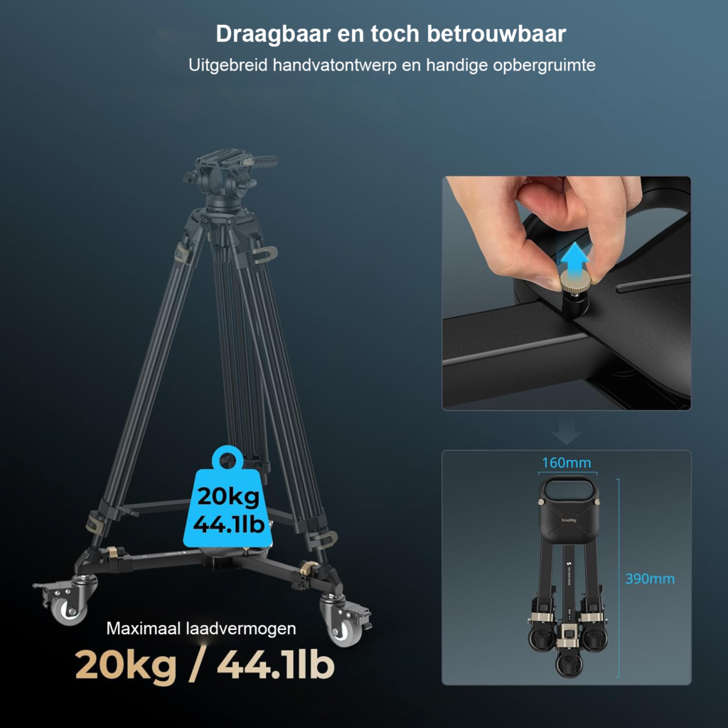 Statief dolly met 360° roterende wielen voor camera- en videostatief, heavy duty en verstelbaar ontwerp voor soepele camerabewegingen