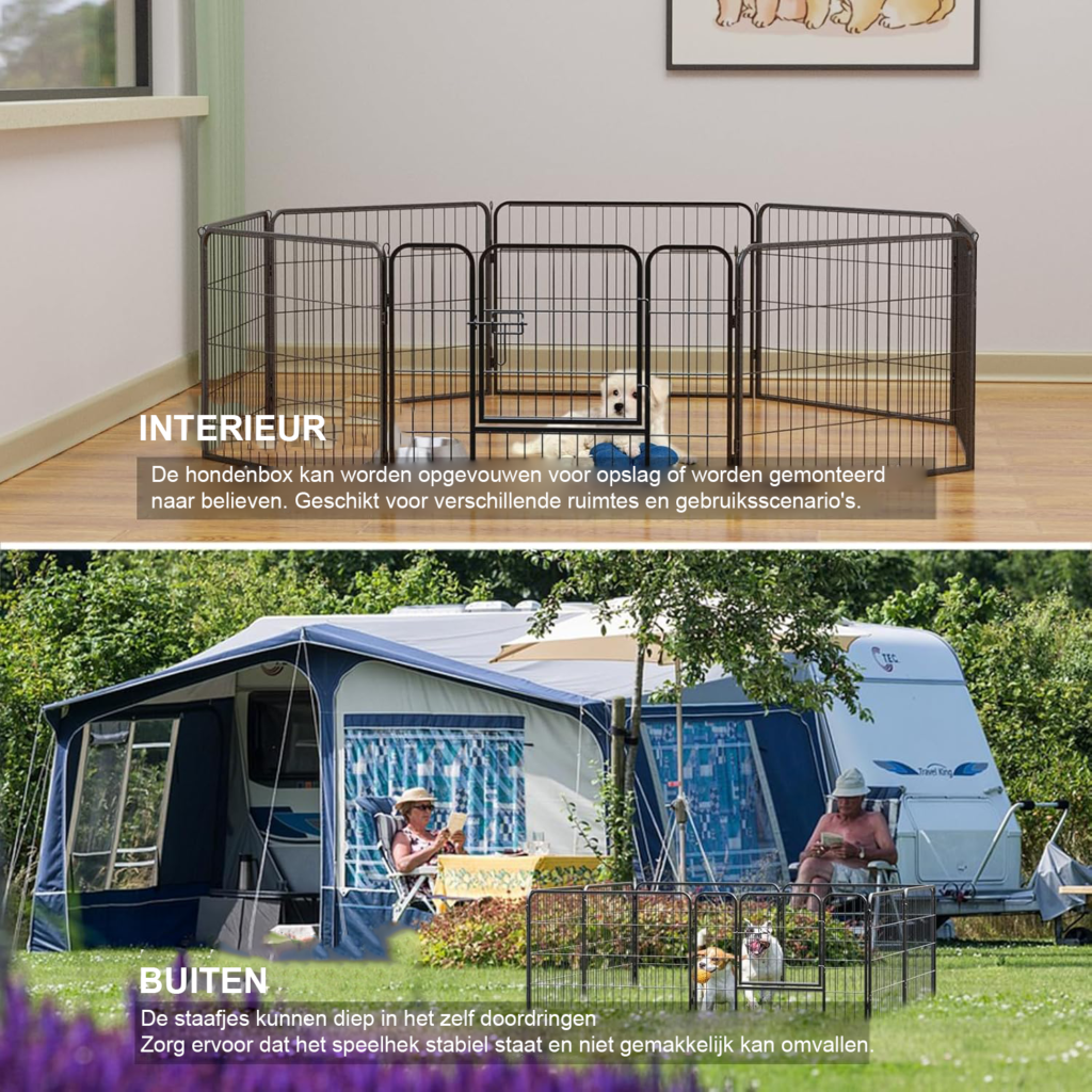 Hondenren met 8 panelen zwart voor kleine honden en puppy’s, opvouwbare speelren voor binnen en buiten 80x60 cm