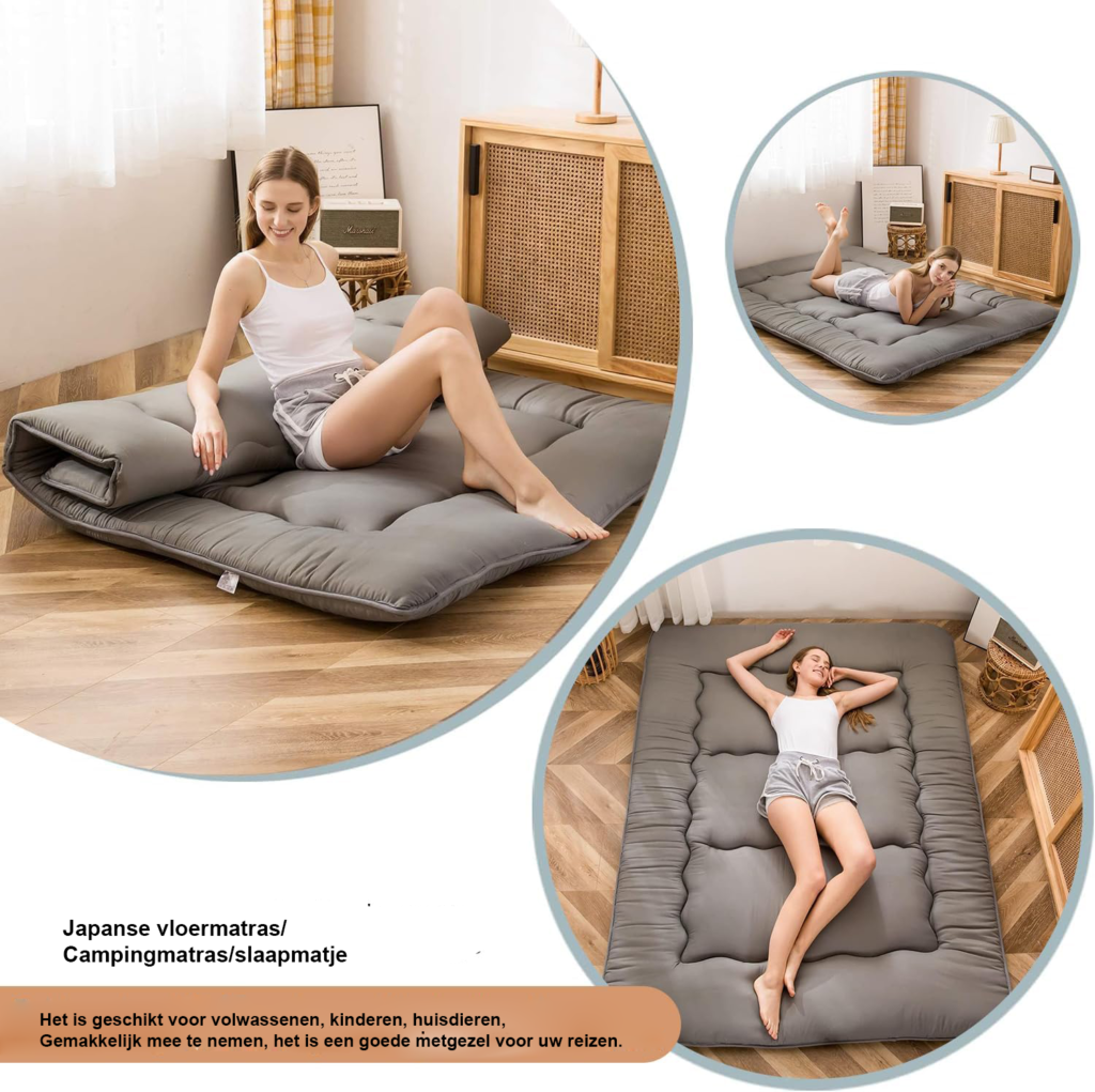 Japanse vloermatras antracietgrijs dubbel formaat met dikte tatami mat en kussen voor slaapkamer en woonkamer