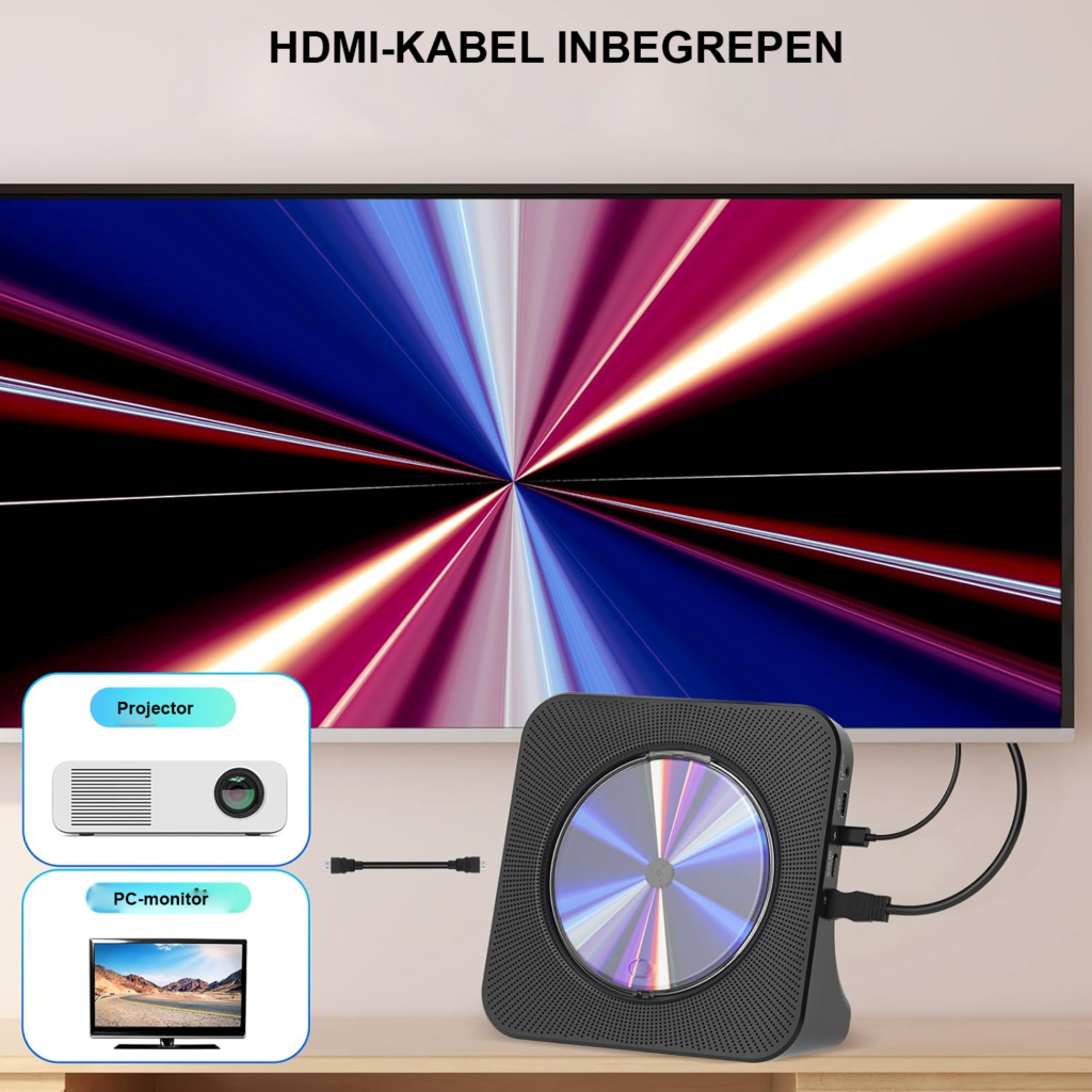DVD speler voor TV met Bluetooth speakers, FM radio, USB-weergave, display, wekker en afstandsbediening