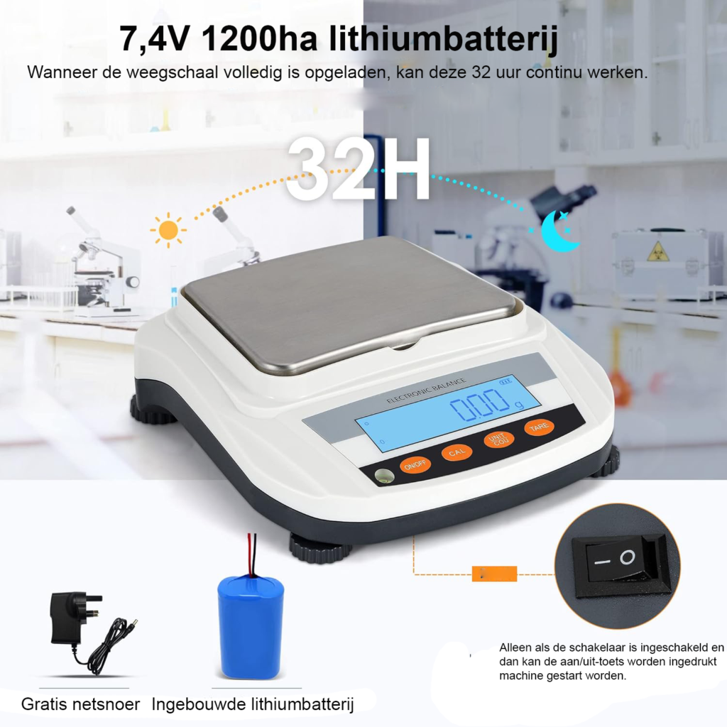 Precisieweegschaal 0,01g met digitale LCD display, RVS weegplaat en 3000g capaciteit voor nauwkeurig wegen