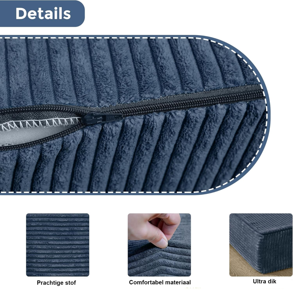 Opvouwbaar ribfluweel matras 10 cm dik met wasbare hoes voor logeren en slapen, tweepersoons vloermatras in blauwe steen kleur