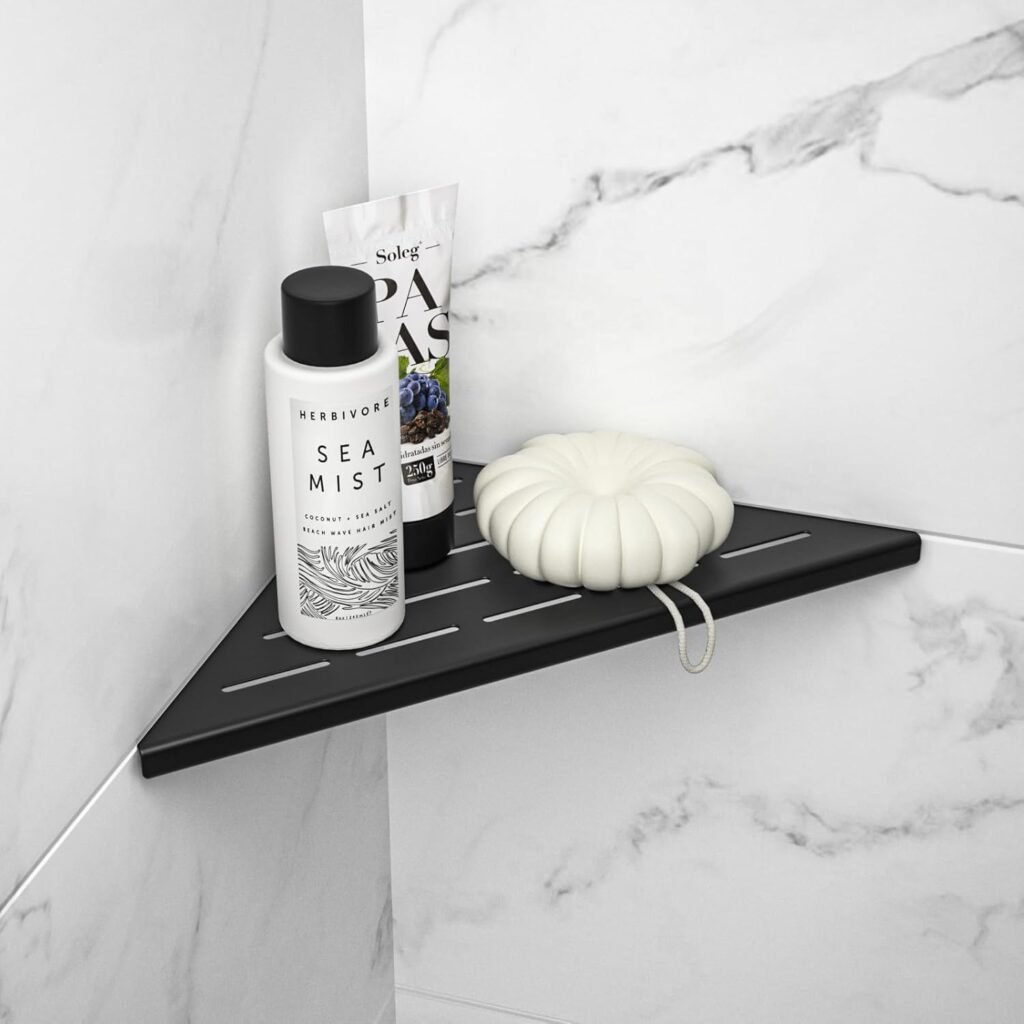 Mat zwarte RVS hoekplank voor douchecabine, 254 mm badkamer doucheplank zonder boren