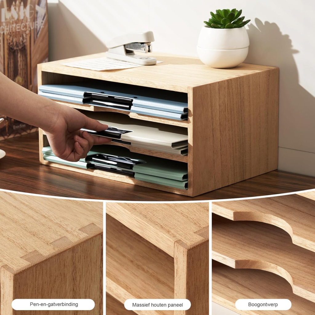 Documentenopbergdoos voor bureau met documentenscheidingsmappen in natuurkleur voor papieren en mappen