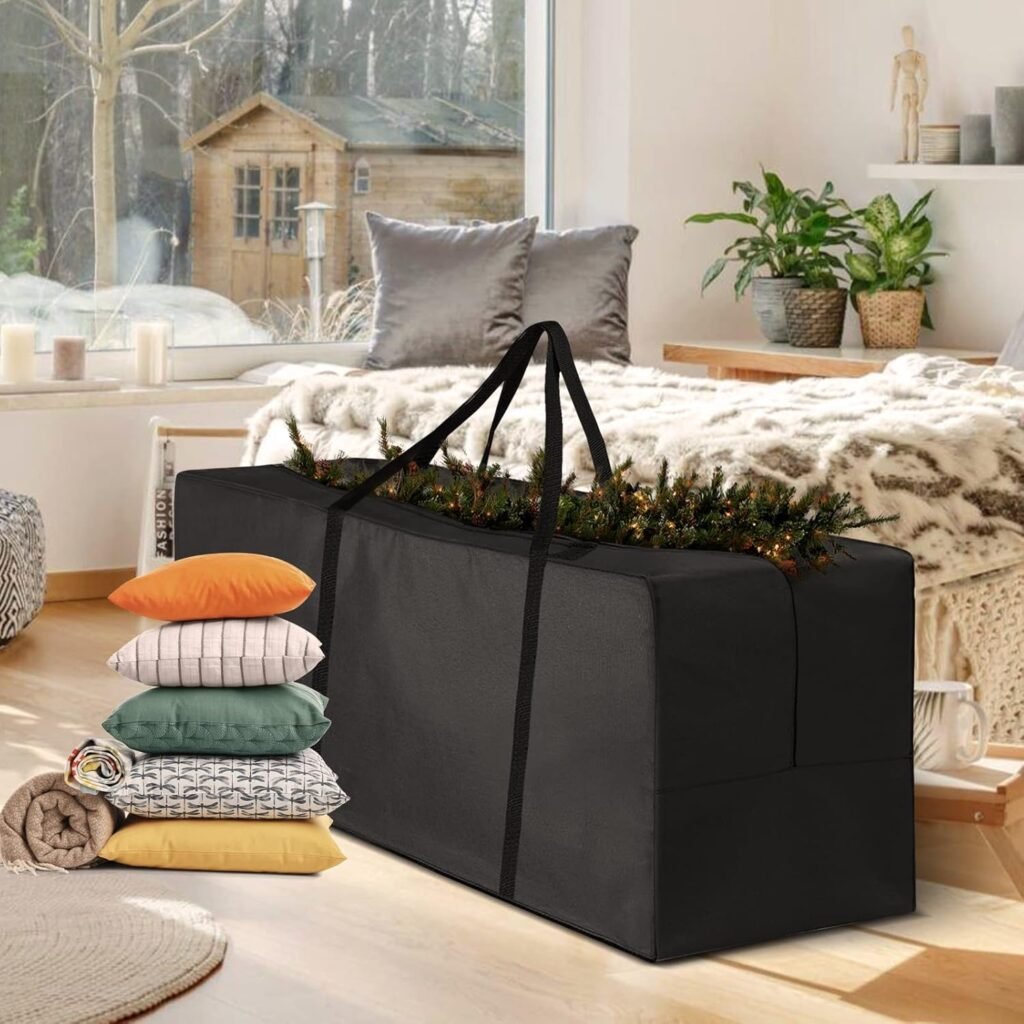 2-Pack waterdichte tuinkussen opbergtas rechthoekig met rits en handgrepen voor tuinmeubels en kerstboom zwart 173x76x51 cm