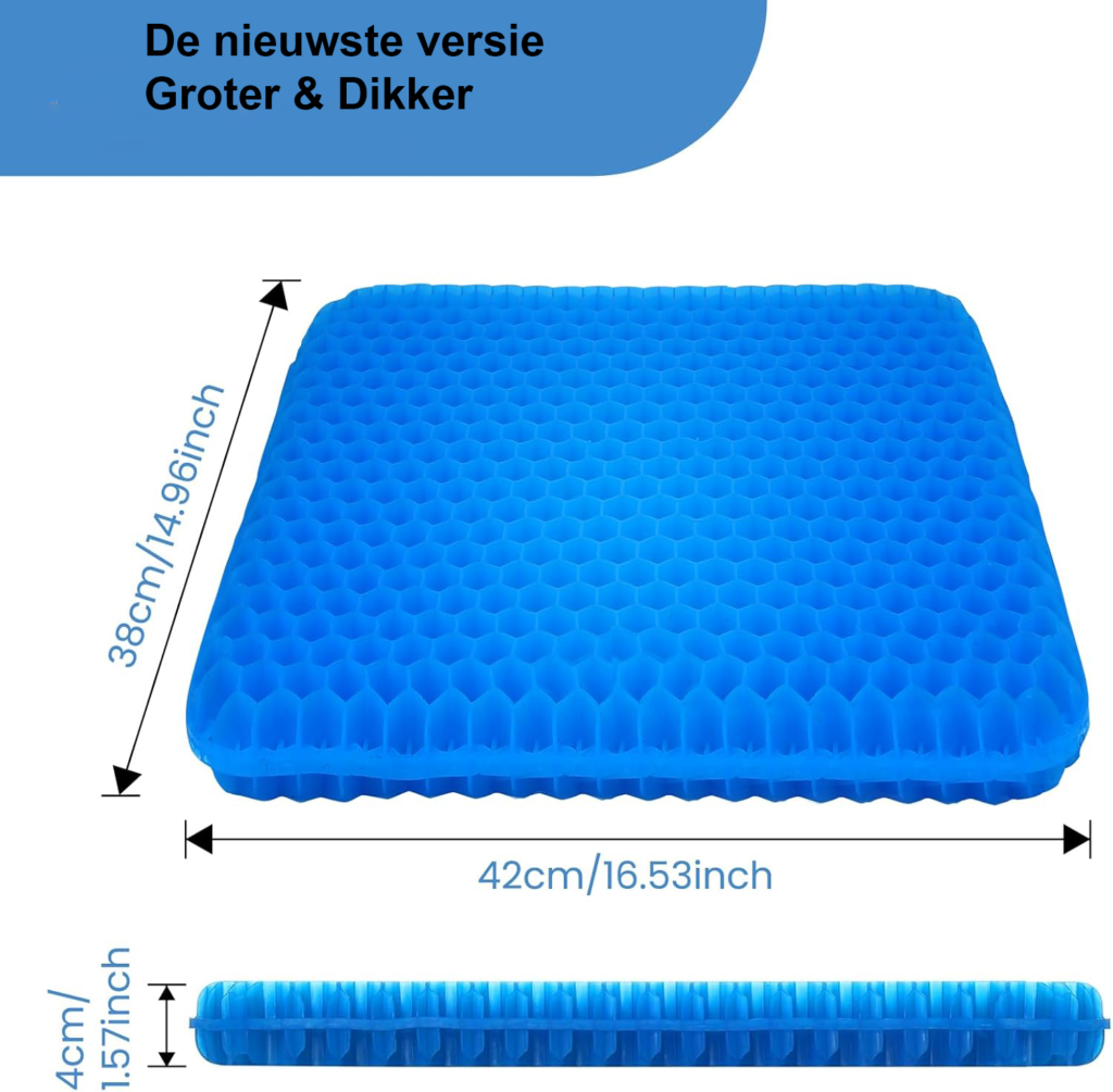 Gel zitkussen honingraat antislip drukverlagend voor auto bureaustoel en rolstoel breathable design