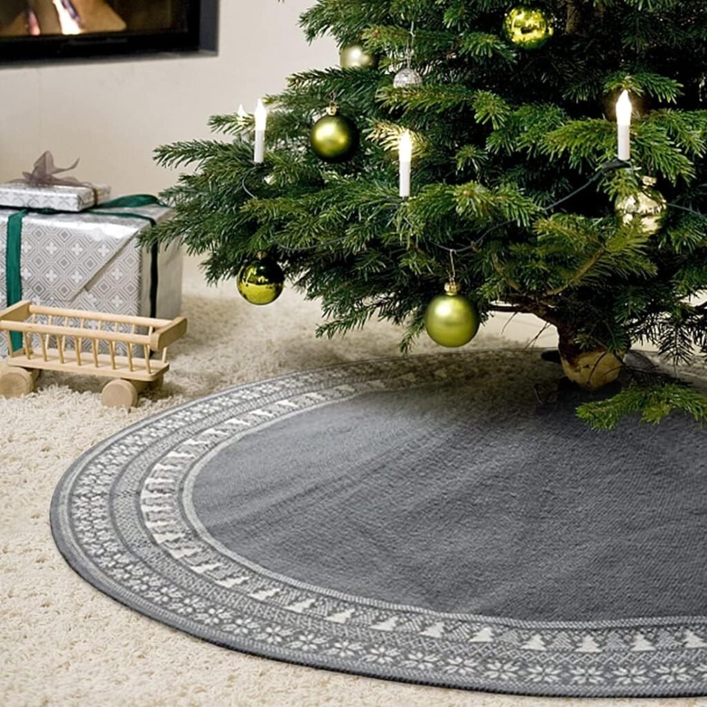 Kerstboomrok 122 cm met gebreid sneeuwvlok patroon in bordeauxtinten voor kerstboomdecoratie