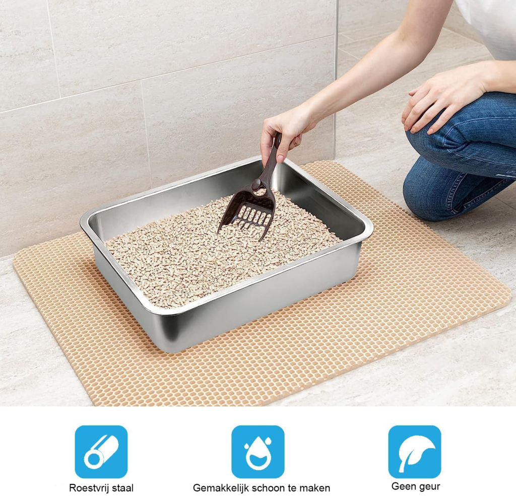 RVS kattenbak 60x40x15 cm voor katten en konijnen met glad oppervlak