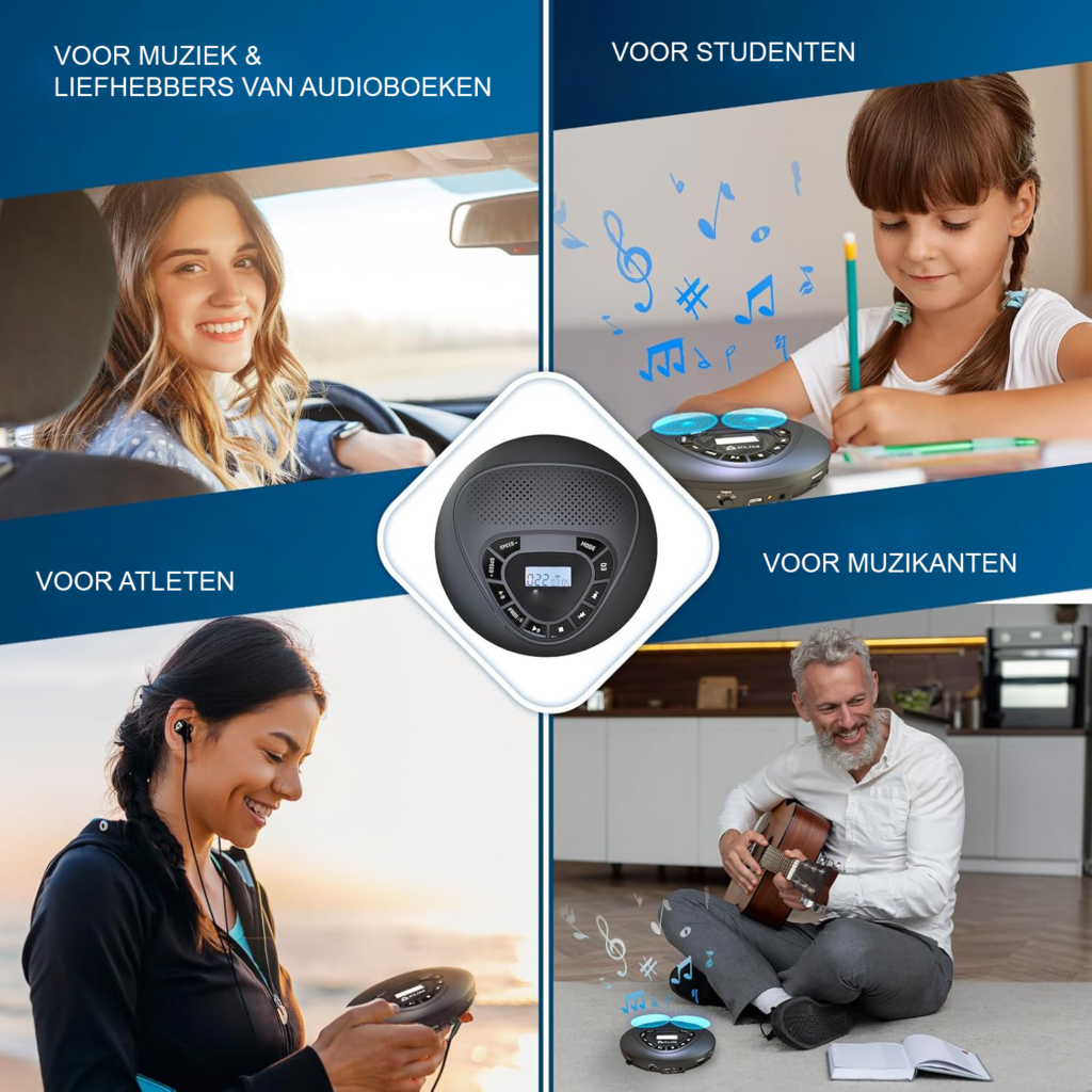 Draagbare CD speler met Bluetooth, luidsprekers en hoofdtelefoon voor kinderen en volwassenen
