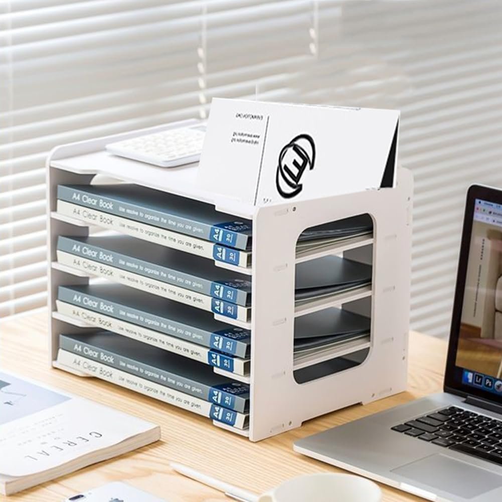 A4 bureau organizer 5-laags stapelbare document organizer 32 x 35 x 25 cm voor papieropslag thuis, kantoor en school