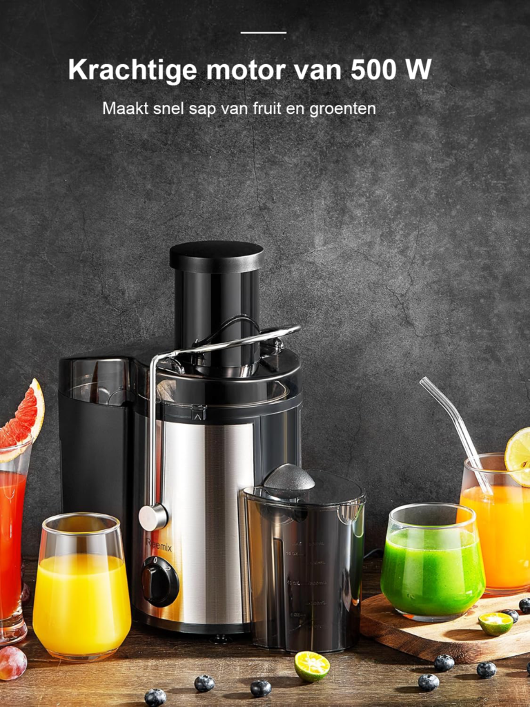 RVS juicer voor fruit en groenten met 400W vermogen en brede vulopening