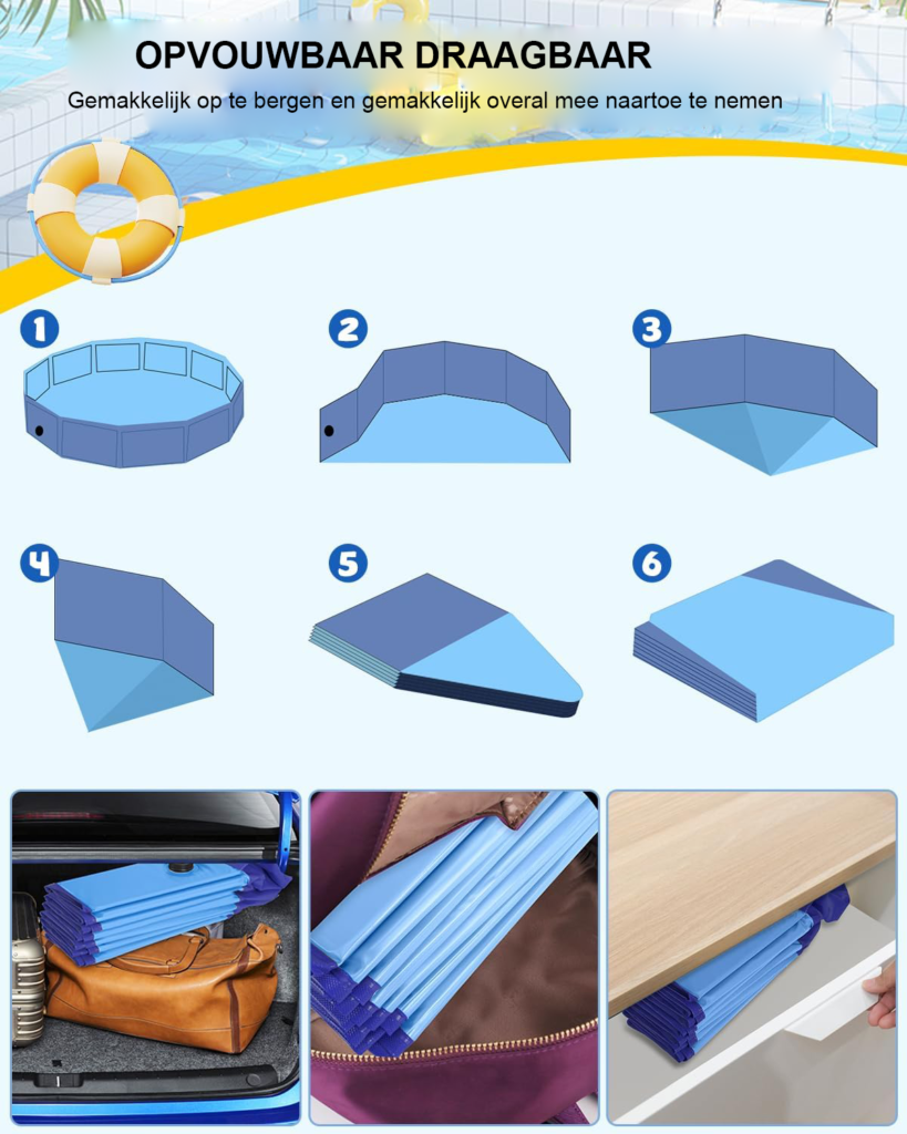 Opvouwbaar PVC hondenbad draagbaar dierenbad voor wassen en zwemmen 47,2 x 12 cm compacte hondenpool kunststof bad voor huisdieren
