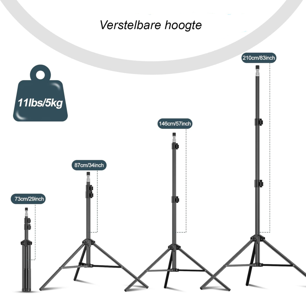 Lichtstatief 210cm aluminium met inklapbaar tripod voor studioverlichting, reflector en softbox met 1/4 schroef