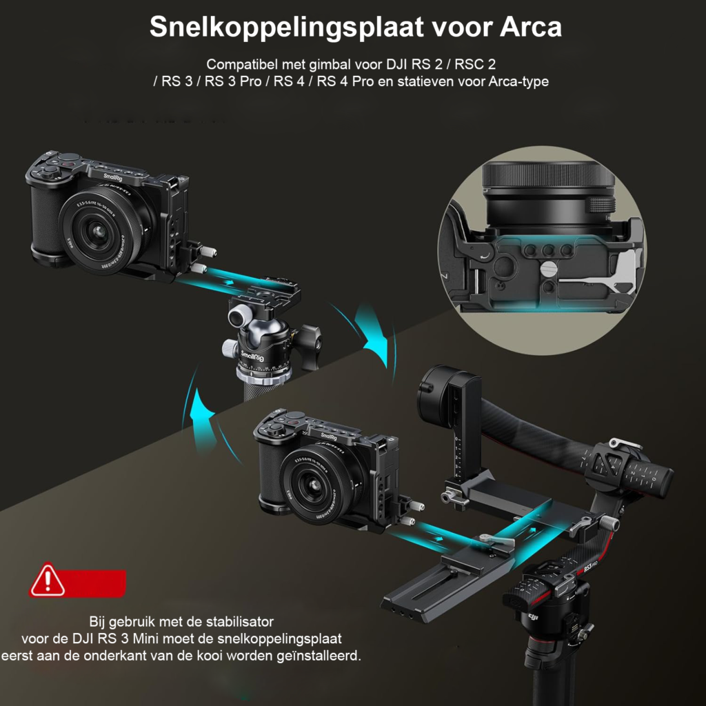 Camera cage kit voor Sony Alpha ZV-E10 II met HDMI kabelklem en quick release plaat