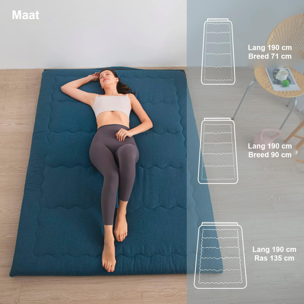 Opvouwbaar futon matras 135x190cm met geheugenfoam, hypoallergeen stof, handvat en rits voor kamperen, logeren en binnengebruik