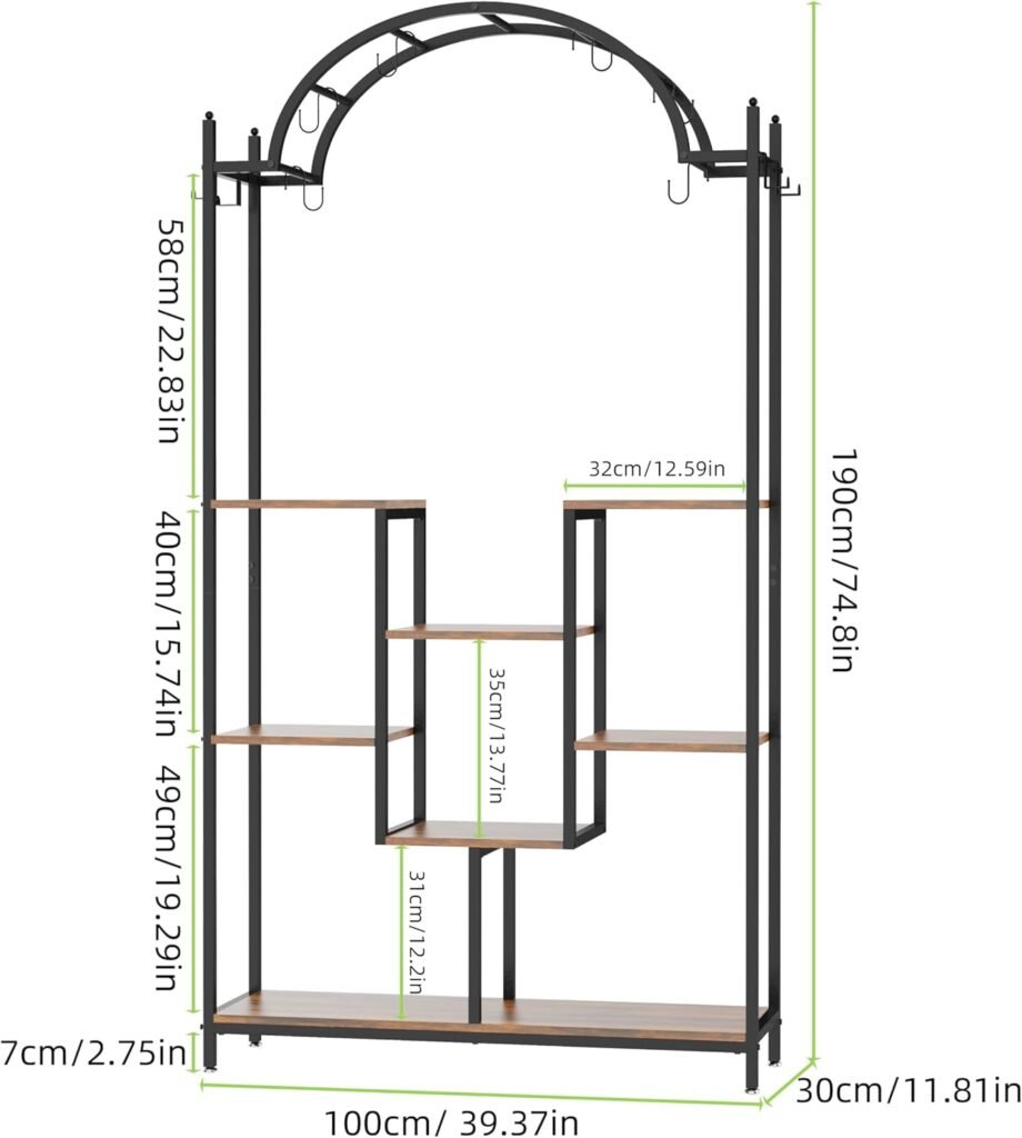 Metalen plantenrek met 5 niveaus en 16 haken voor bloemen, planten en hangende planten binnen of op balkon