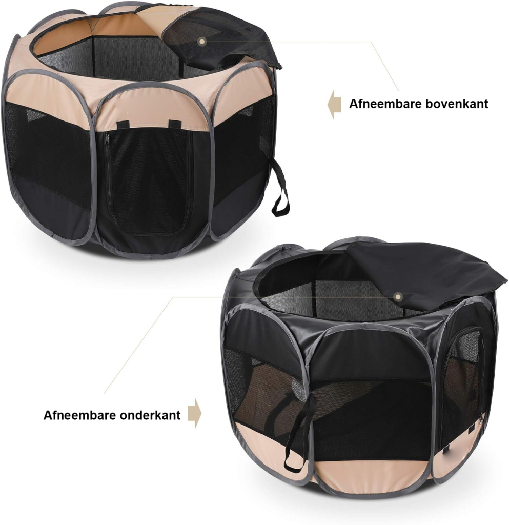 Opvouwbare puppy box kennel tent beige 91x91x58 cm waterdicht ademend mesh draagbare dierenren binnen buiten