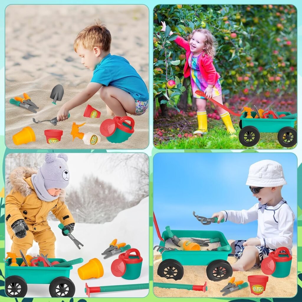 Tuinset met kruiwagen voor kinderen 14-delig met schep, hark, gieter en zand speelset voor buiten