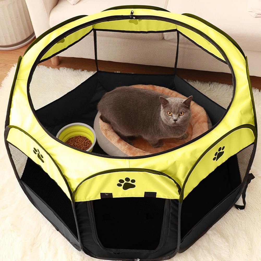 Opvouwbare waterdichte hondenren en kattenren 73x73x43 cm in geel voor honden, katten en kleine dieren, geschikt voor binnen- en buitengebruik