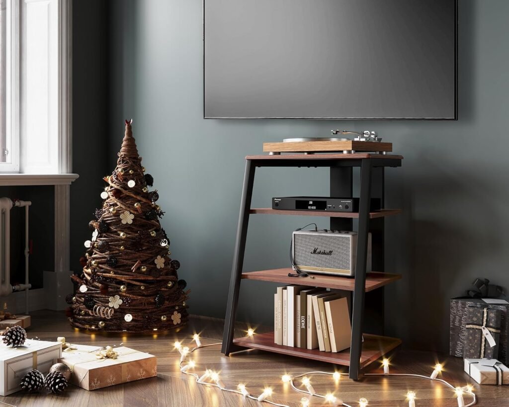 HIFI kast met 4 planken van hout en staal voor audioapparatuur, videoapparatuur en multimedia opslag in de woonkamer