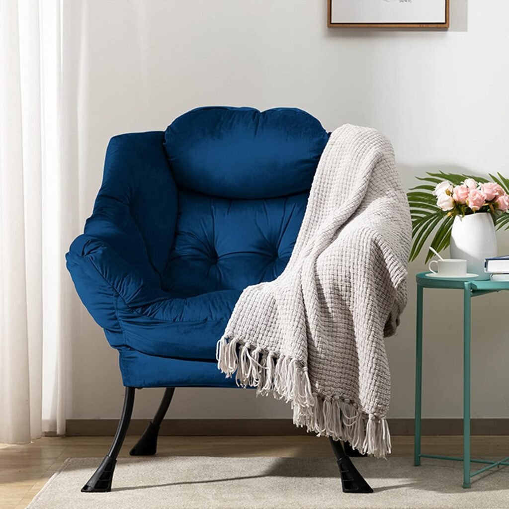 Relax fauteuil met armleuningen donkerblauw – lounge stoel met stalen frame voor woonkamer en slaapkamer – comfortabele lees- en ontspanningsstoel