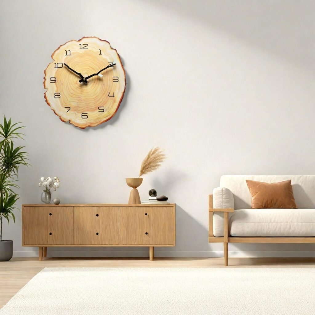 12 inch houten wandklok met jaarringen, stille quartz klok met Arabische cijfers voor woonkamer en slaapkamer