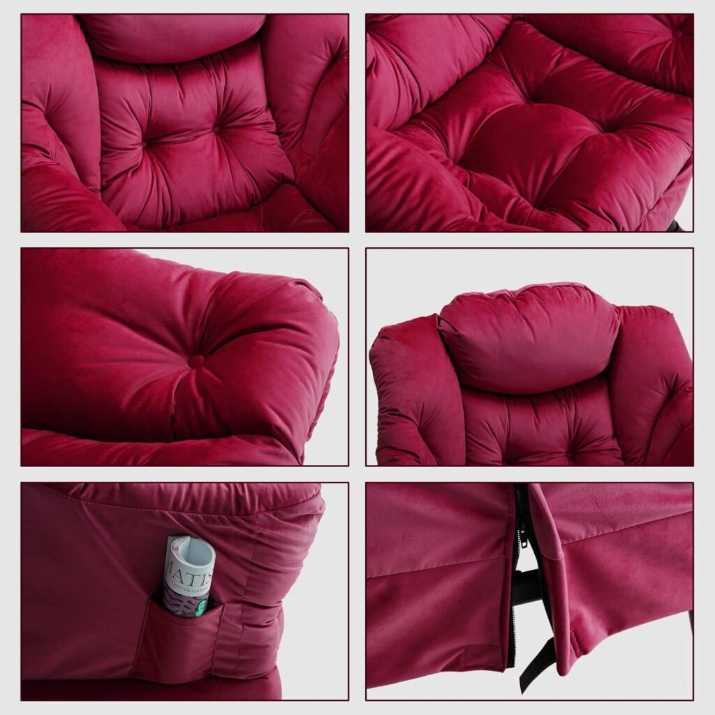 Relaxfauteuil van velvet in rood met armleuningen en stalen frame voor woonkamer en slaapkamer