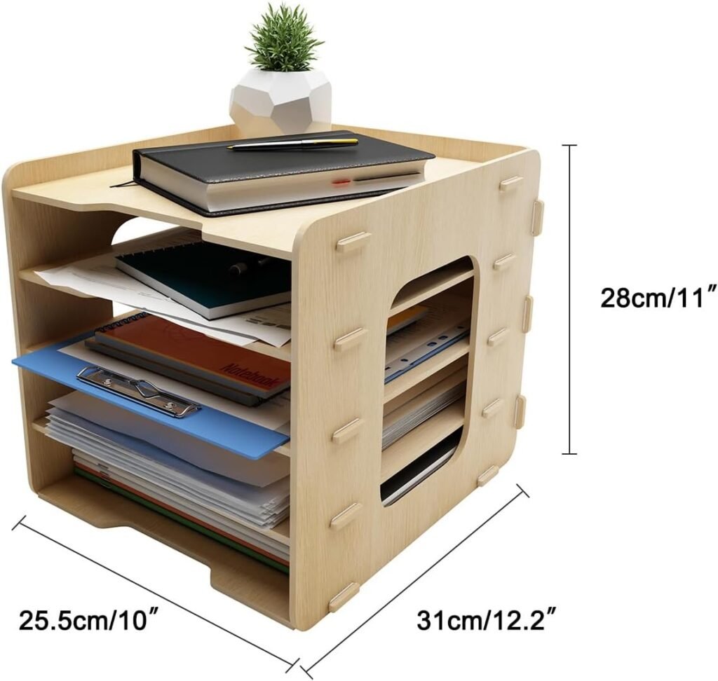 Houten bureau organizer met 5 lagen voor A4 documenten, post en tijdschriften
