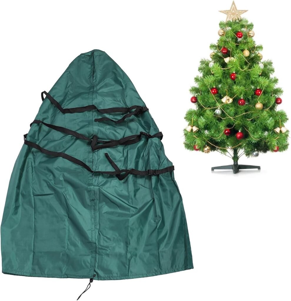 Groene opbergtas voor kunstkerstboom van 420D polyester met trekkoord en spanbanden voor stofvrije opslag