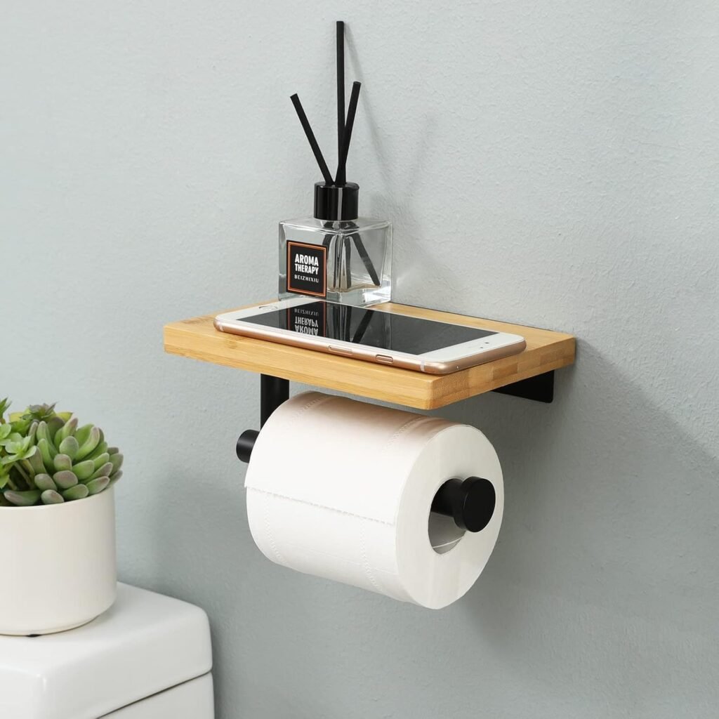 Toiletpapierhouder zwart RVS met plank en opbergrek voor wandmontage badkamer