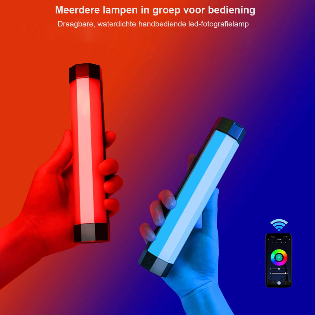 RGB videolamp met app-bediening, IP67 waterdicht, dimbare LED fotografieverlichting en 4000mAh powerbank