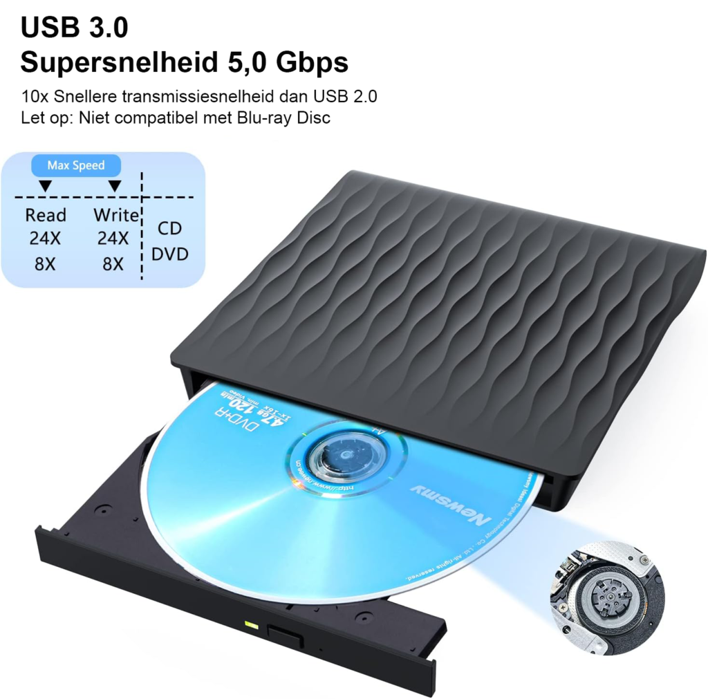 Externe CD/DVD drive USB 3.0 Type-C - externe DVD/CD brander +RW/-RW voor laptop en desktop compatibel met Windows en MacOS