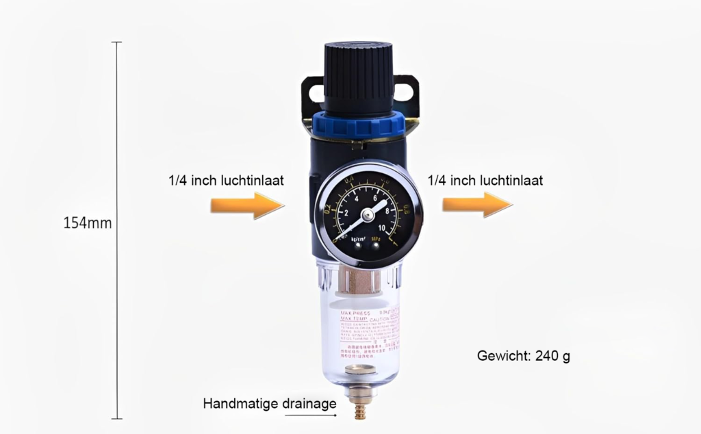 Luchtcompressor waterafscheider met drukregelaar en 1/4 inch filter voor pneumatisch systeem