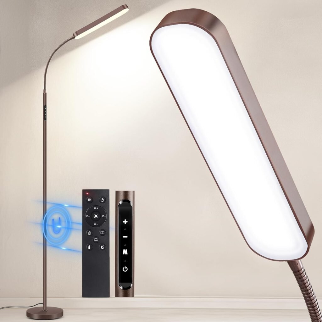 Dimbare LED vloerlamp 15W met leeslamp, afstandsbediening en touch control in bronskleur voor woonkamer en kantoor