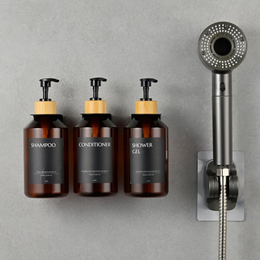Zeepdispenser set van 3 met wandmontage zonder boren, 500 ml flessen voor keuken en badkamer