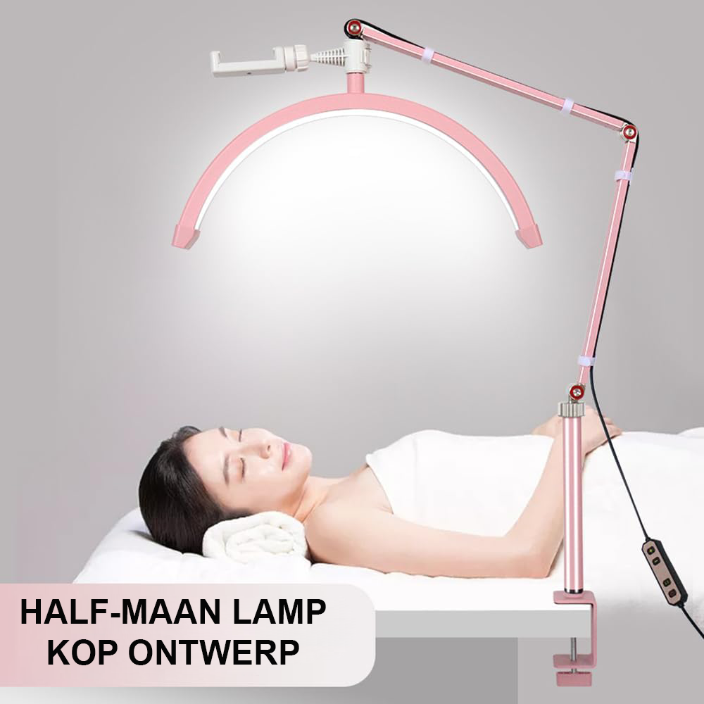 LED halve maan videolamp dimbaar 3000-6000K met C-klem tafelmontage voor make-up en livestream verlichting