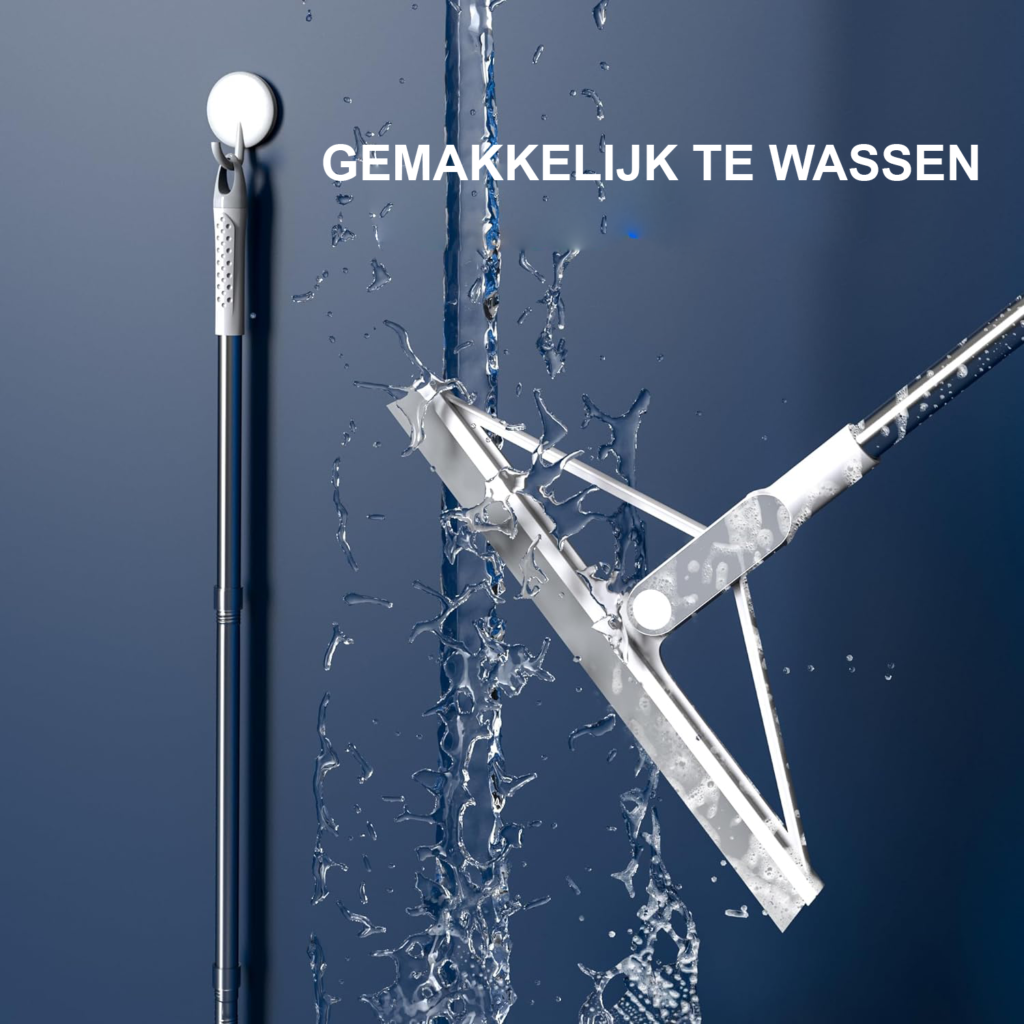 Siliconen wateraftrekker met handvat voor douche en vloer in grijs 156 cm