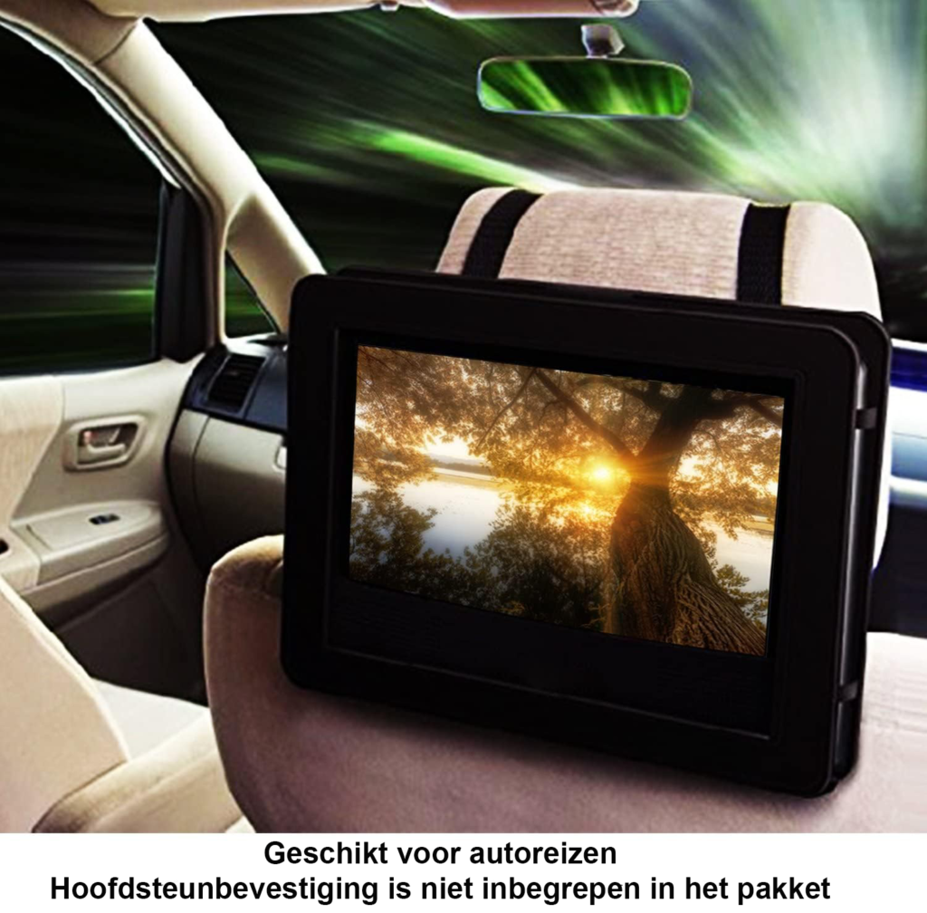 Draagbare DVD-speler met 10,5 inch draaibaar HD scherm en oplaadbare batterij zwart