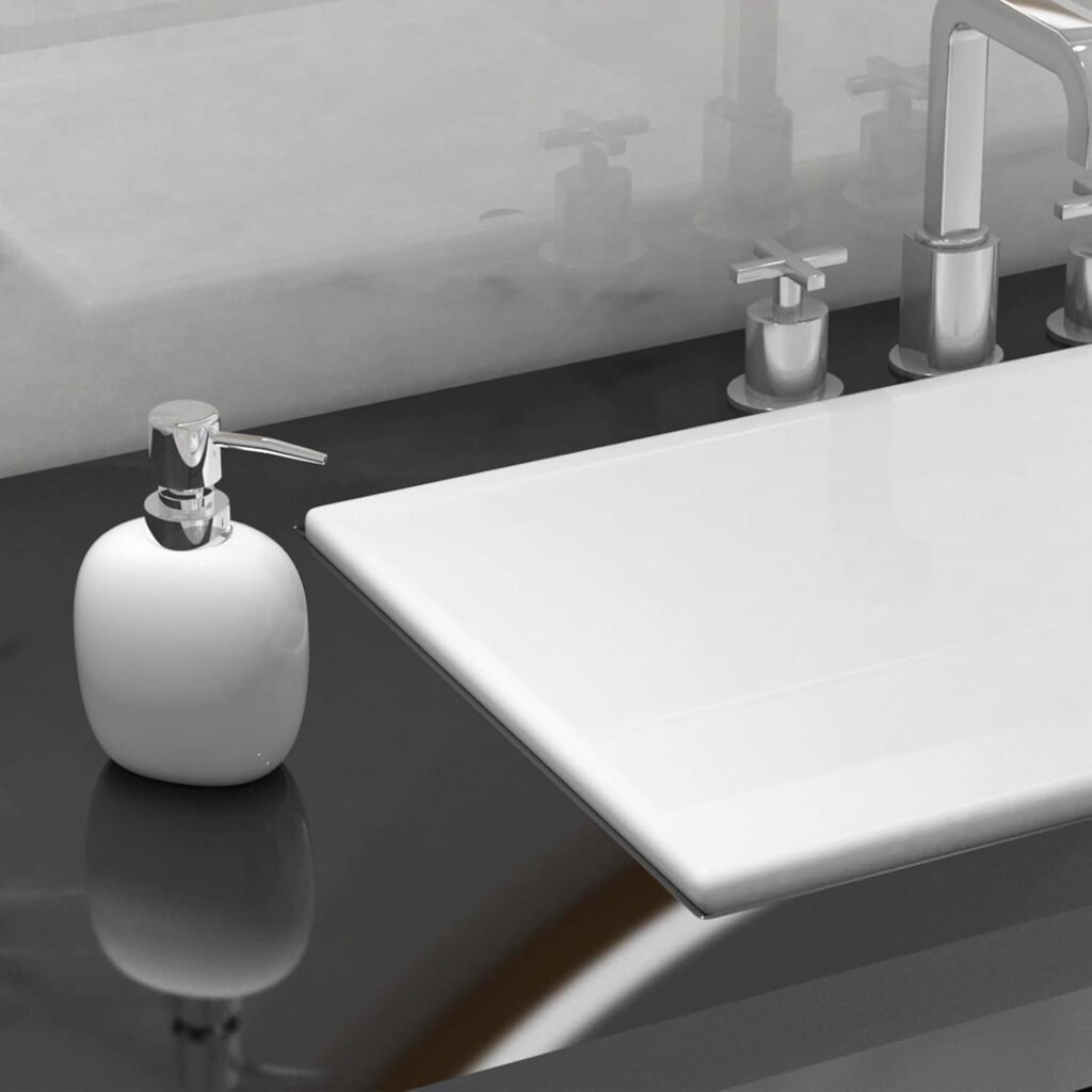 Witte keramische zeepdispenser 450ml met handzeep pomp voor badkamer en keuken met modern design